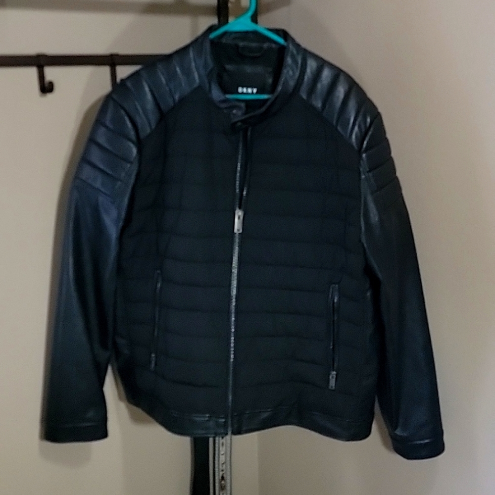 DKNY Mixed Media Quilted Racer Men's Jacket